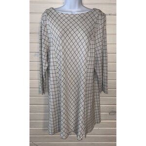 J Jill Shift Dress Sz LARGE Ponte Knit Ivory Black Diagonal Check Stretch EUC
